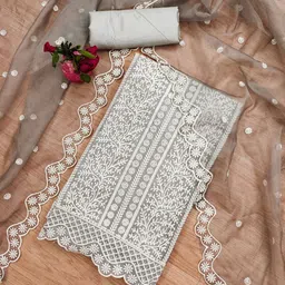 LeeliPeeri Designer Floral Embroidered Sequinned Modal Chanderi Unstitched Dress Material-image-17