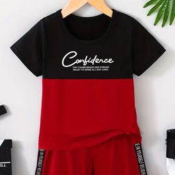 TITTOM Kids Colourblocked Pure Cotton T-shirt With Shorts-image-90