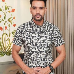 Mast & Harbour Abstract Printed Spread Collar Pocket Cotton Shirt-image-69
