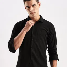 NEVER NEUD Men Standard Fit Spread Collar Textured Casual Shirt-image-71
