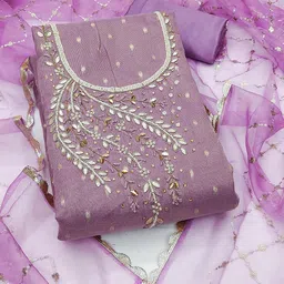 SHADOW & SAINING Ethnic Motifs Woven Design Beads and Stones Semi-Stitched Dress Material-image-64
