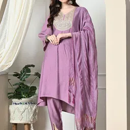 Sangria Women Sequined V-Neck A-Line Kurta With Dhoti Pants & Dupatta Set-picture-12