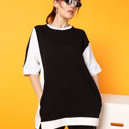 PockMAN Women Bio Finish Colourblocked Round Neck Cotton Oversized T-shirt-image-40