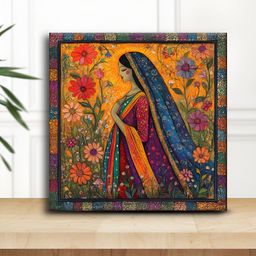OLIVE TREE Orange Colored & Blue Women & Flowers Canvas Painting Wall Art-picture-19
