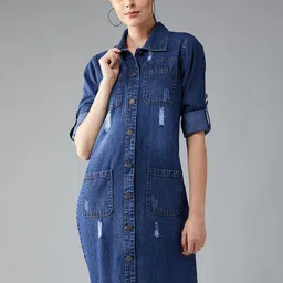DOLCE CRUDO Women Longline Denim Jacket with Patchwork-image-30