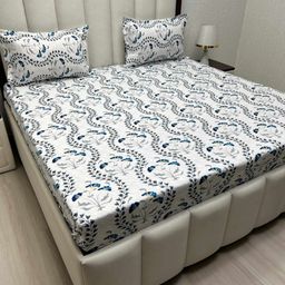Pure Decor Velar Fur Sib White Printed 380TC Pure Cotton King Bedsheet Set 2.74m X 2.74m-image-30