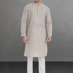 Pulseiq Men Geometric Embroidered Festive Cotton Straight Kurta-image-78