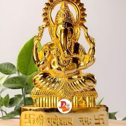 DARIDRA BHANJAN Gold-Toned Lord Ganesh Religious Idol Showpiece-image-98