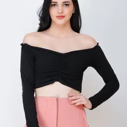 BAESD Women Off-Shoulder Ruched Bardot Crop Top-picture-8