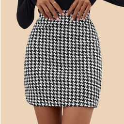 DIMPY GARMENTS Houndstooth Printed Mini Pencil Skirt-image-83