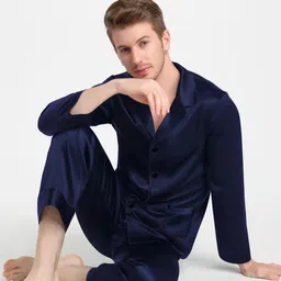 bella babe by sk Men Night Suit Set Dark Blue Solid-picture-14