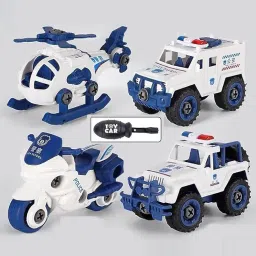 DIY Police Vehicle Set Toy Kids Bike Jeep Security Van Helicopter Toy Assembling-picture-42