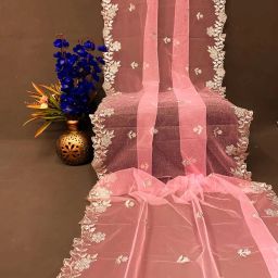 Net Embroidered Pink Women Dupatta-image-58