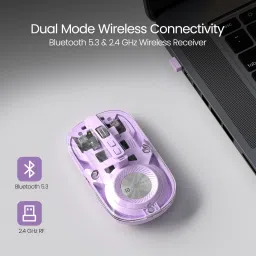Portronics Toad 8 Transparent Wireless Mouse, Bluetooth + 2.4GHz, Rechargeable, Silent, Wireless Optical Mousewith Bluetooth image 2