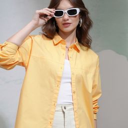 tokyo talkies Women Regular Fit Solid Cut Away Collar Casual Shirt-picture-3