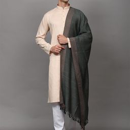 Exotic India Unisex Reversible Kullu With Chevron Weave & Multi Striped Border Wool Shawl-picture-30