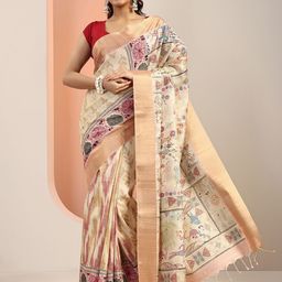Libas Tribal Printed Zari Saree with Tassels Border-image-7