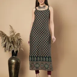 Vbuyz Floral Printed Shoulder Straps Boat Neck Cotton Straight Kurta-27