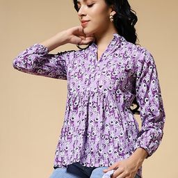 Purple Ethnic Motifs V-Neck Peplum Top-image-0