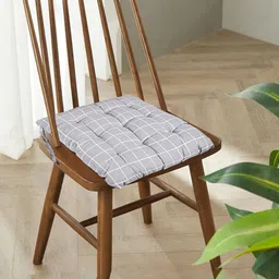 Kuber Industries Grey 3 Pieces Checked Cotton Chair Pads-47