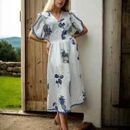 Boho By Athena Women Bohemian Print Flared Sleeve Fit & Flare Midi Dress-image-55