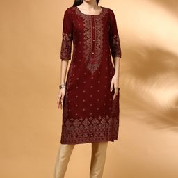 Anouk Ethnic Motifs Printed Round Neck Straight Kurta With Trousers-picture-47