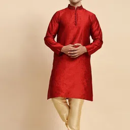 SKAVIJ Ethnic Motifs Woven Design Mandarin Collar Long Sleeves Regular Kurta With Churidar-picture-27