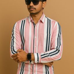 Raavi Men Comfort Fit Vertical Striped Spread Collar Cotton Casual Shirt-image-94