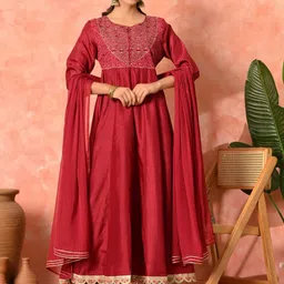 Sangria Women Solid Yoke Design Kurta with Trousers & Dupatta-35