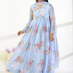 BAESD Floral Printed Maxi Ethnic Ready to Wear Dress With Dupatta-picture-44