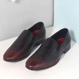 Mochi Men Woven Design Leather Formal Slip-On Shoes-image-85
