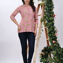 L.H HANDICRAFTS Floral Print Mandarin Collar Cotton Top-image-63