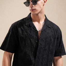 HIGHLANDER Men Cuban Collar Textured Cotton Relaxed Fit Casual Shirt-picture-4