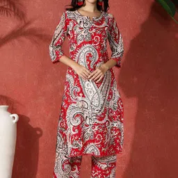 Sangria Floral Printed Pure Cotton Straight Kurta & Trousers Set-43