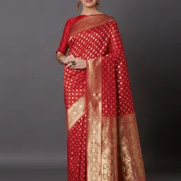 Moda Rapido Woven Design Zari Banarasi Saree With Unstitched Blouse Piece-image-88