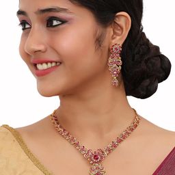 VATSALYA creation Gold-Plated Artificial Stone Studded Jewellery Set-43