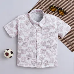 FOURFOLDS Boys Geometric Printed Spread Collar Shirt-38