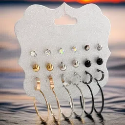 FIRSTCHOICE Set Of 12 Gold-Plated Artificial Stones Studded Circular Shaped Studs image 3