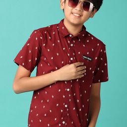 V-Mart Boys Spread Collar Conversational Printed Cotton Casual Shirt-image-42