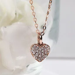 GIVA 925 Silver Rose Gold-Plated Cubic Zirconia Studded Little Heart Pendant with Chain-image-97