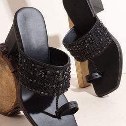 sneakers villa Women Embellished With Beaded Comfortable & Lightweight Block Heels-24