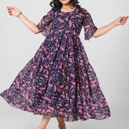 Meraki Fab Navy Blue Georgette Dresses-image-93