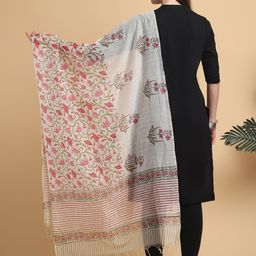 LOOM LEGACY Floral Printed Chanderi Dupatta image 4