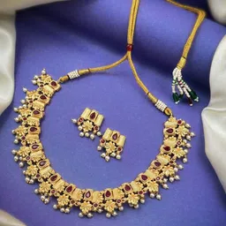NAMAN ARTS Gold-Plated Stone Studded & Beaded Jewellery Set-picture-39
