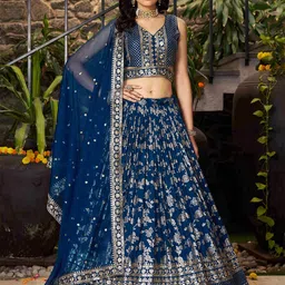DIVASTRI Embroidered Sequinned Semi-Stitched Lehenga & Unstitched Blouse With Dupatta-picture-17