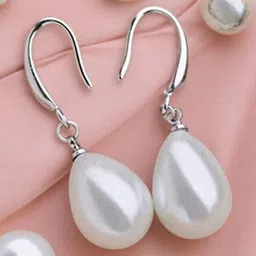 Nilu's Collection Silver Plated Pearls Studded Contemporary Drop Earrings-49