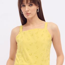 DressBerry Women Self Design Cotton Schiffli Smocking Detail Crop Top-image-60