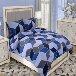 Myntra Elegant Homes Blue & Grey Geometric Double Queen Fine Bedding Set-image-64