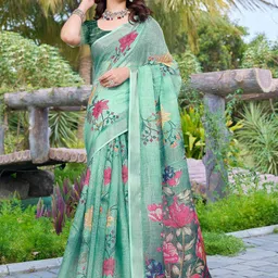 ZILVIRA Floral Zari Pure Linen Block Print Saree-picture-25