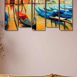 Myntra Elegant Homes Blue & Red 5 Pieces Boats Wooden Abstract Wall Paintings-image-92